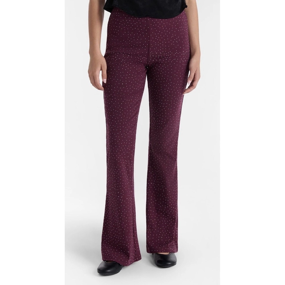 No Boundaries-Faux-Rhinestone Studded-Ribbed Flare Pants-Women's-XXS-Burgundy